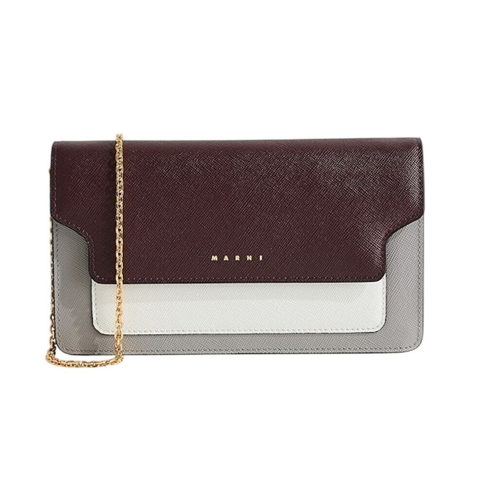 Marni Sleek Dark Port Dolphin Natural White Tricolor Chain Wallet